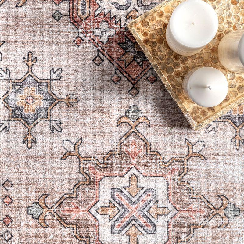 Nuloom Finley Pet Friendly Machine Washable Vintage Distressed Area Rug, 4' x 6', Beige