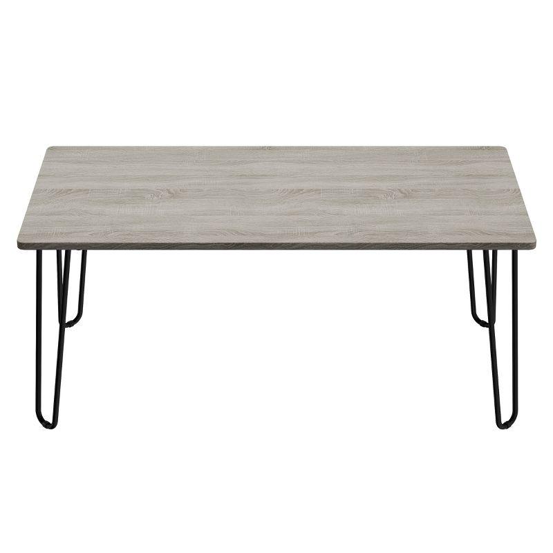 Gray Wood Coffee Table with Black Metal Hairpin Legs