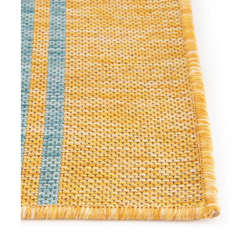 Striped Machine Woven Polypropylene Indoor / Outdoor Area Rug in Yellow/Aqua