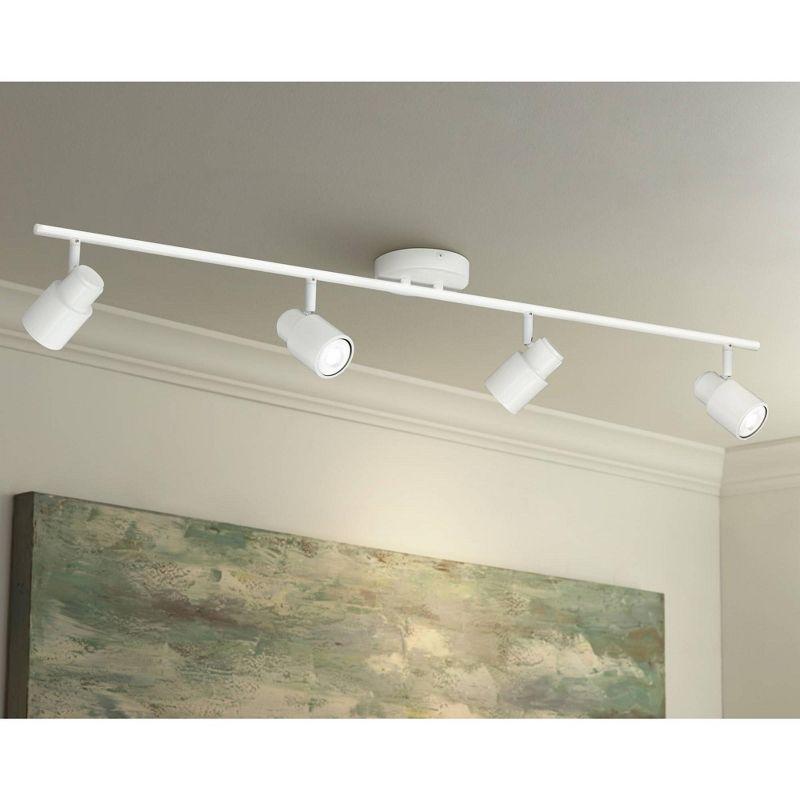 Pro Track Melson 4-Head 6.5W LED Ceiling Track Light Fixture Kit Spot Light GU10 Dimmable Adjustable White Modern Kitchen Bathroom Dining 40" Wide