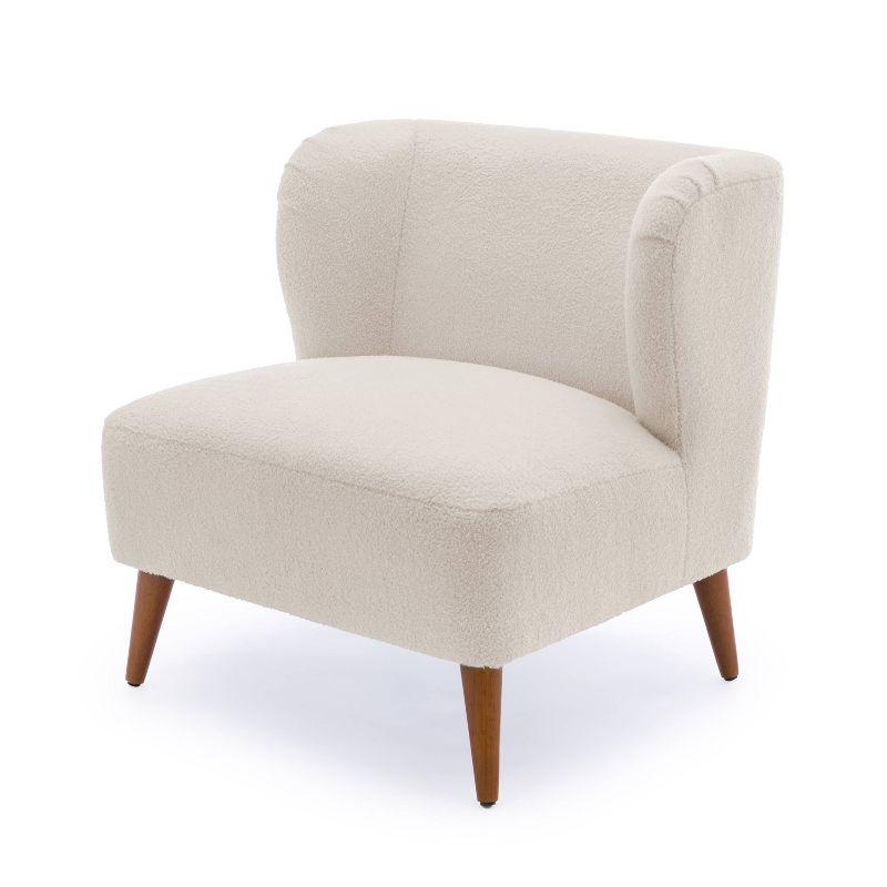 Comfort Pointe Vesper Boucle Accent Chair Milky White: Armless, Wingback, Wood Legs, Foam Cushion