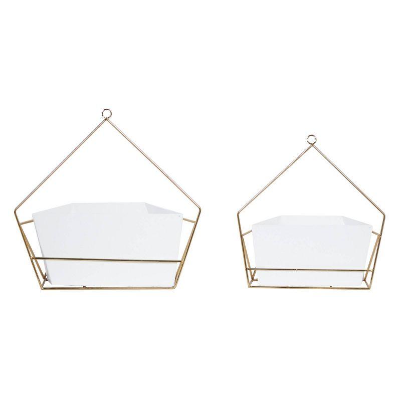 Geometric Gold And White Metal Wall Planters, Set Of 2: 12", 15"