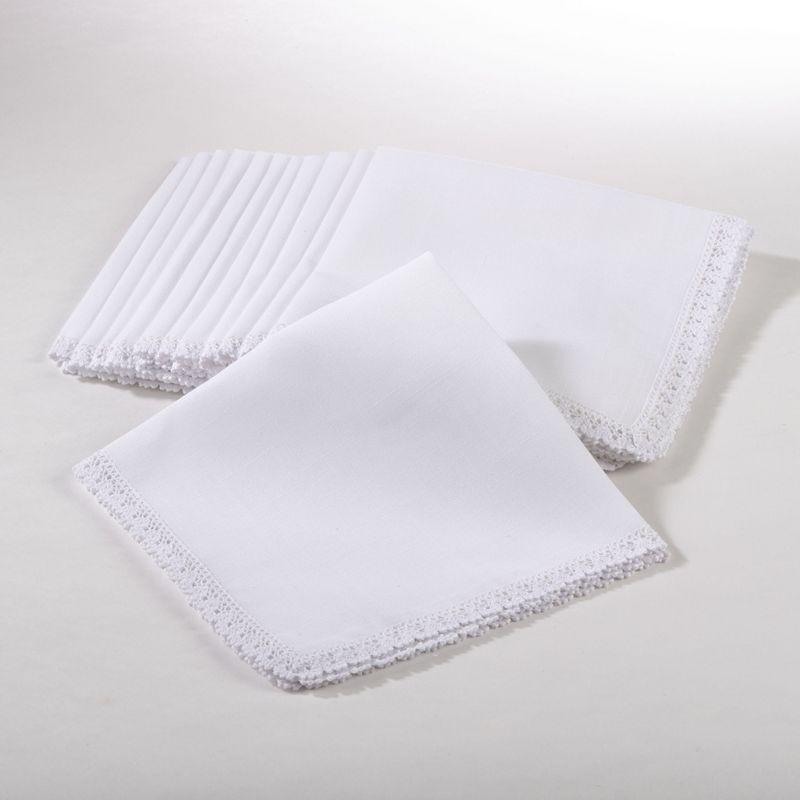 White Lace Border Polyester Dinner Napkins, Set of 12