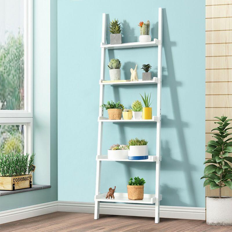 Costway Versatile White 5-Tier Bookshelf Leaning Wall Shelf Ladder  Bookcase White