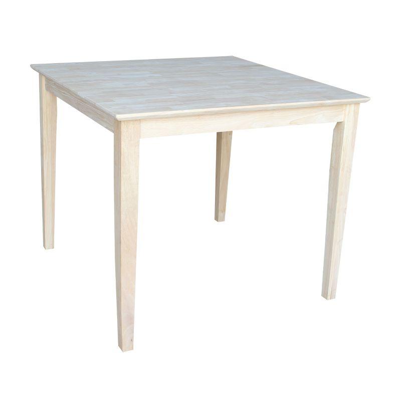 36" Square Solid Wood Dining Table with Shaker Legs Unfinished - International Concepts: Parawood, Seats 4