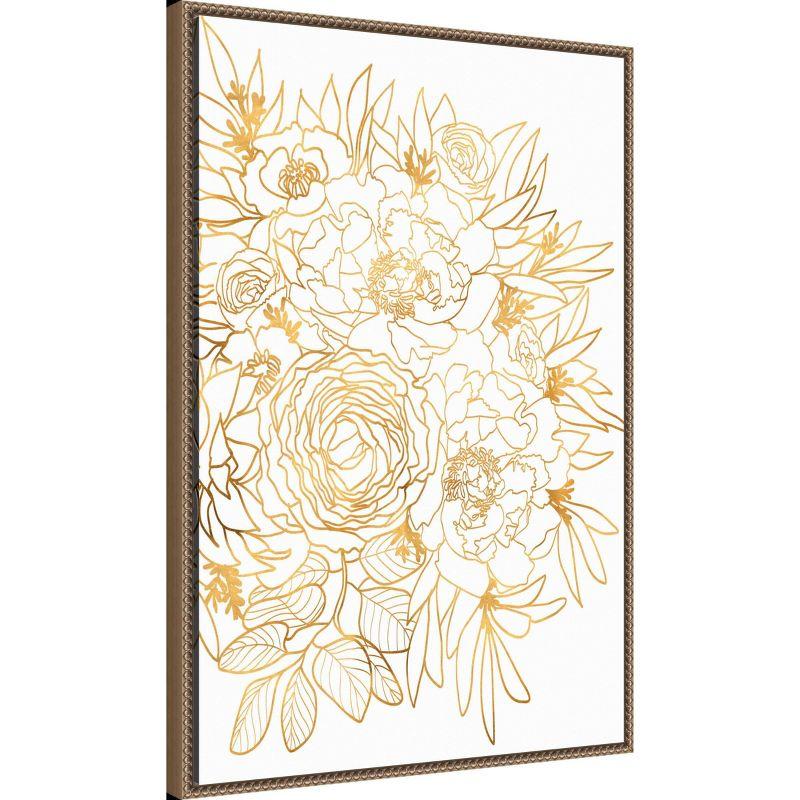 23"x33" Rose floral art in gold by Rosana Laiz Blursbyai Framed Canvas Wall Art Print Bronze - Amanti Art: Hand-Stretched, Modern Decor