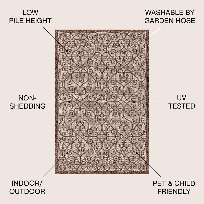 5' Square Madrid Vintage Filigree Textured Weave Indoor/Outdoor Area Rug, Taupe/Espresso - JONATHAN Y