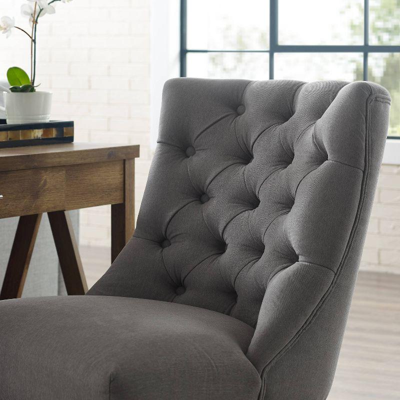 Della Traditional Tufted Wood Base Swivel Office Chair Gray - Linon