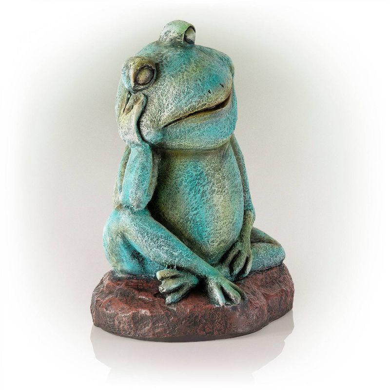 15" Magnesium Oxide Pensive Frog Statue - Alpine Corporation: Garden Decor, Zen722 Collection