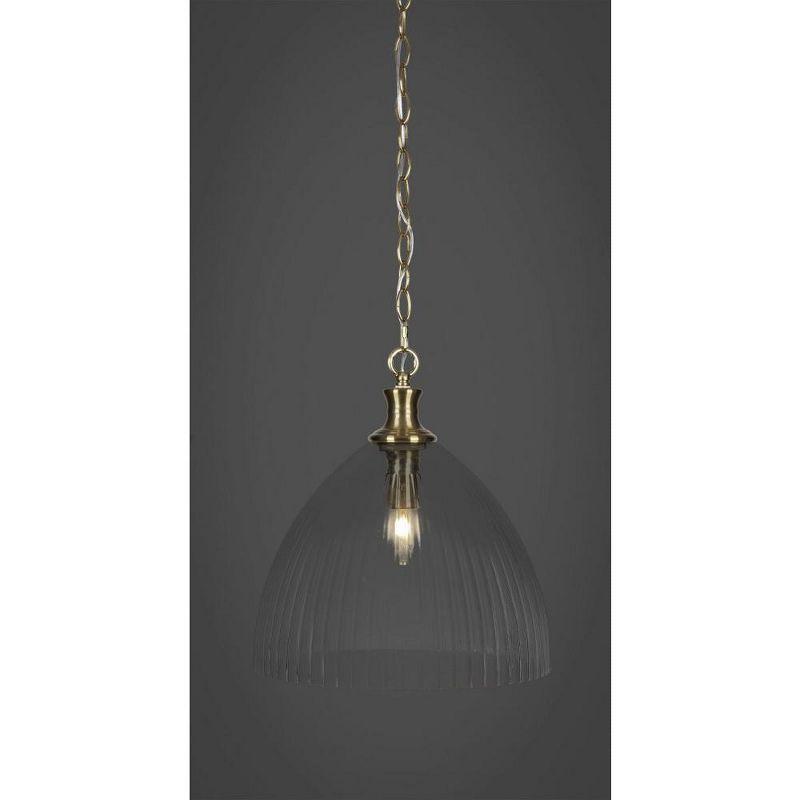 Carina Aged Brass 20" Chain Hung Pendant with Clear Ribbed Glass