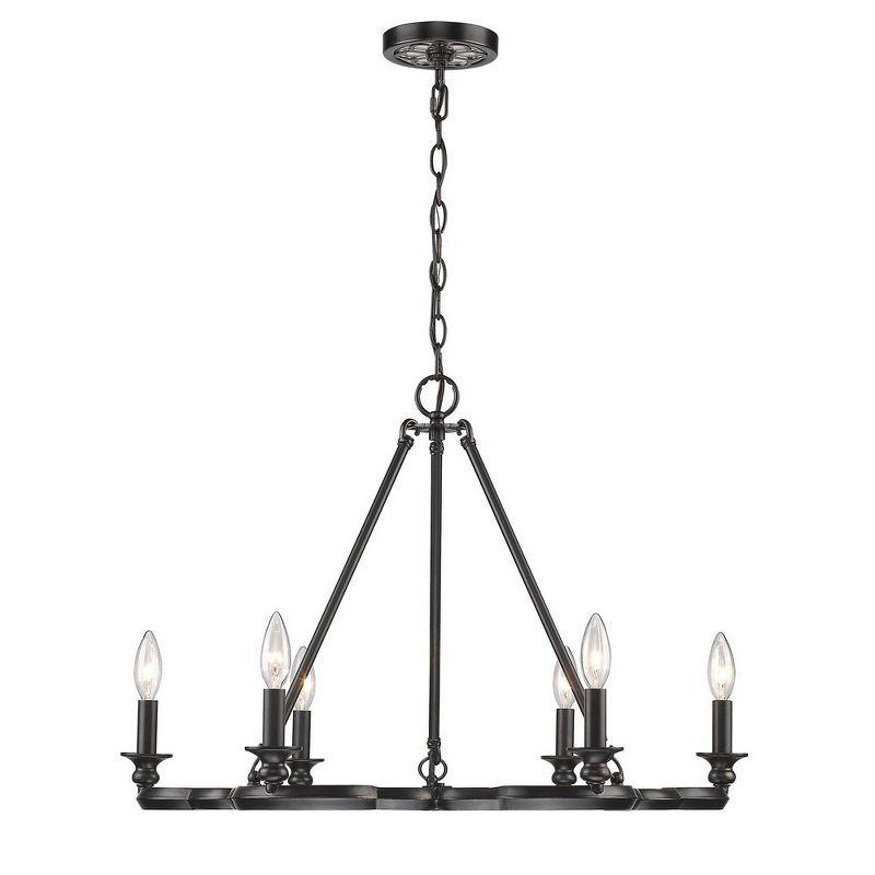 Medieval-Inspired Aged Bronze 6-Light Chandelier with Reflective Glass