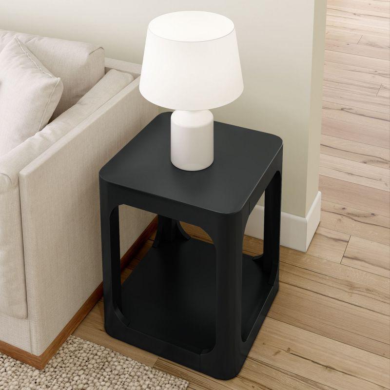 Forma Black Solid Pine Wood Square Side Table with Shelf