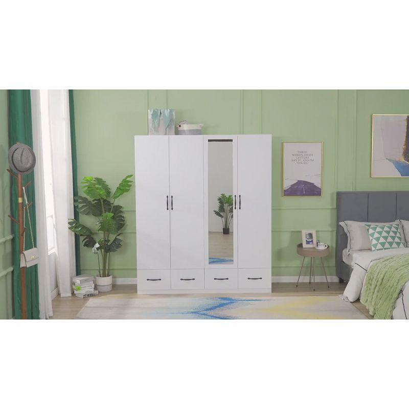 Keloyid White Wood 62.99 in. Armoire with 4 Drawers, 3 Shelves and Hanging Rails