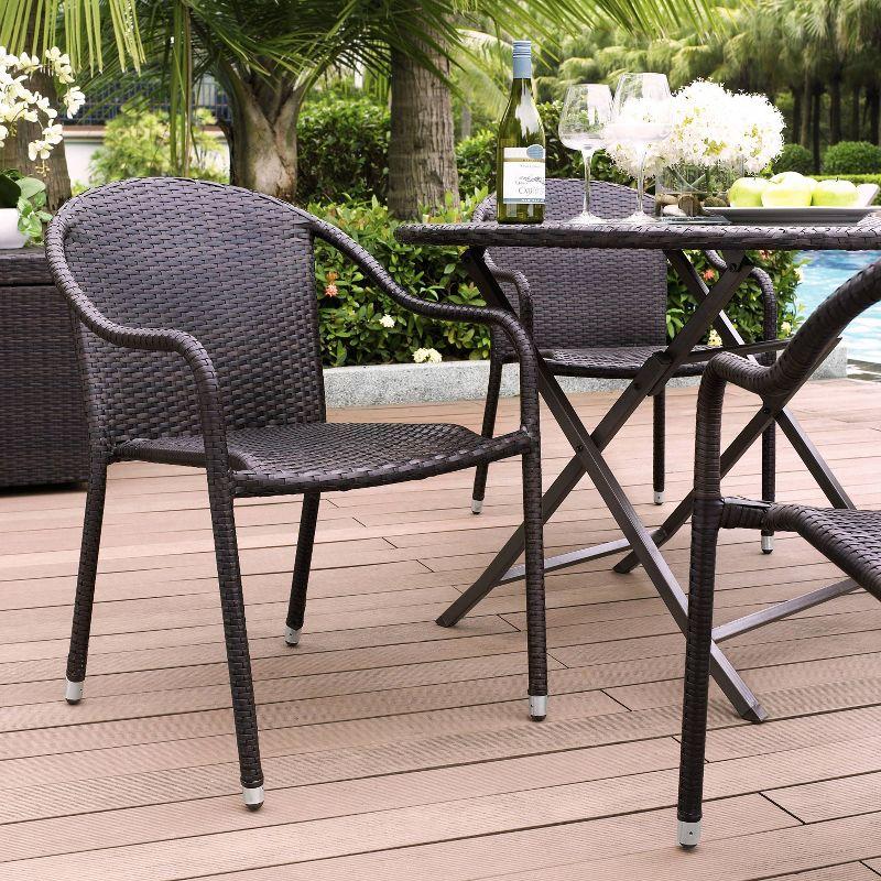 Palm Harbor 4pk Outdoor Wicker Stackable Chairs - Brown - Crosley: Weather-Resistant Steel Frame Patio Seating