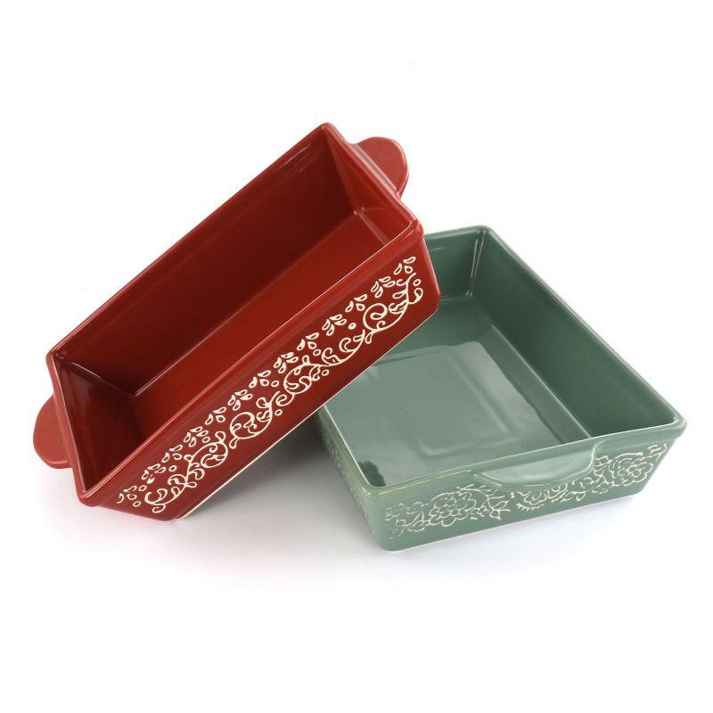 Laurie Gates 2 Piece Tierra Wax Relief Stoneware Baker Set in Red and Mint