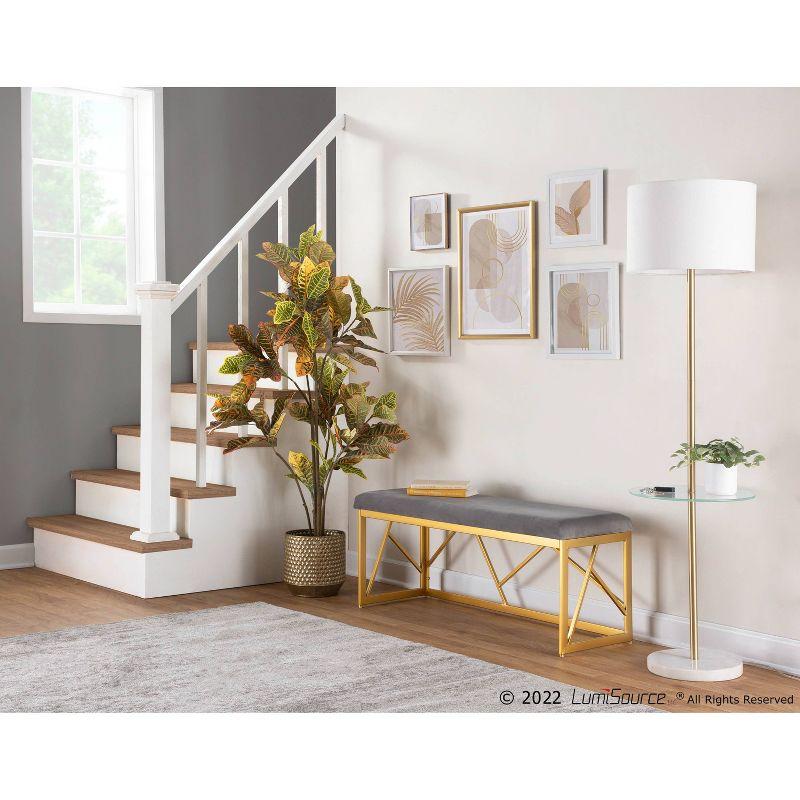 Folia 44" Velvet/Steel Bench Gold/Gray: LumiSource, Padded Entryway Seating, Modern Design