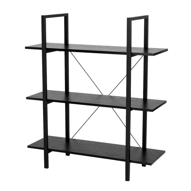 Elegant 43" Black Wood 3-Tier Ladder Bookcase