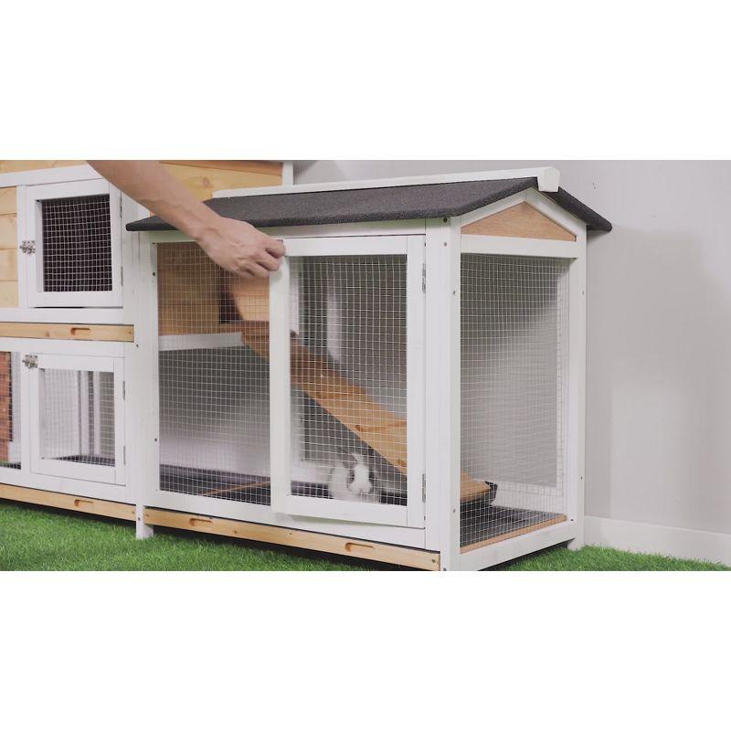 PawHut 2-Story Rabbit Hutch Wooden Bunny Hutch Cage Small Animal House with Ramp No Leak Tray Weatherproof Roof and Outdoor Run Indoor/Outdoor