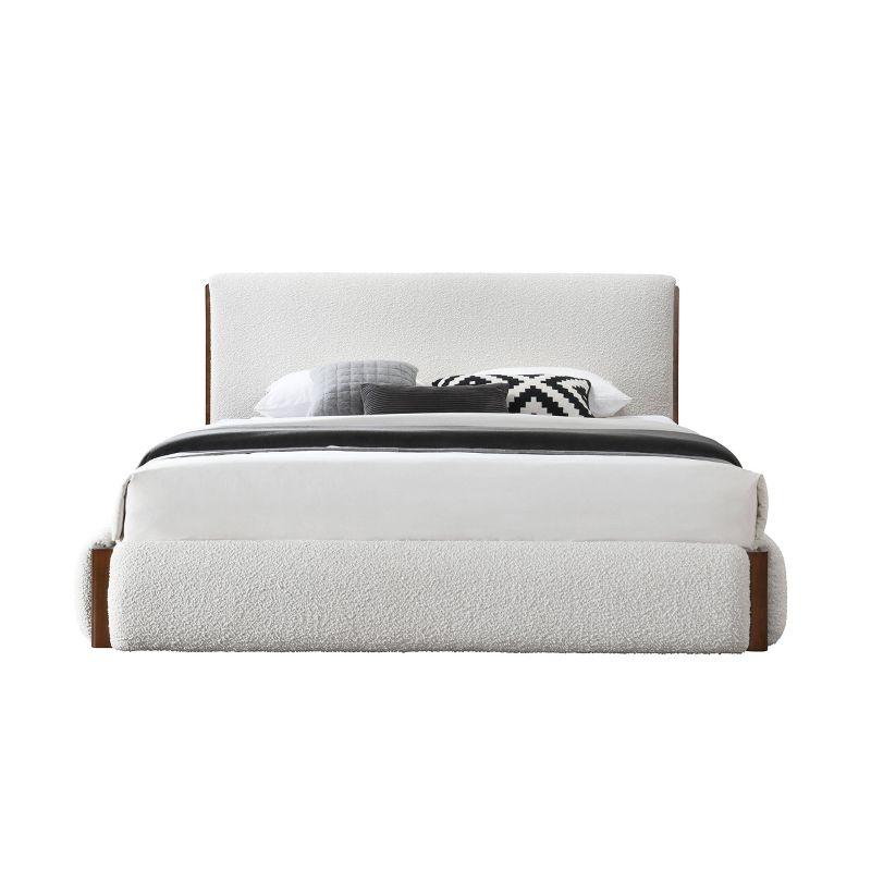 88.98" Queen Bed Sandro Bed White Boucle & Walnut Finish - Acme Furniture: Linen Upholstery, Chrome Frame, No Tools Assembly