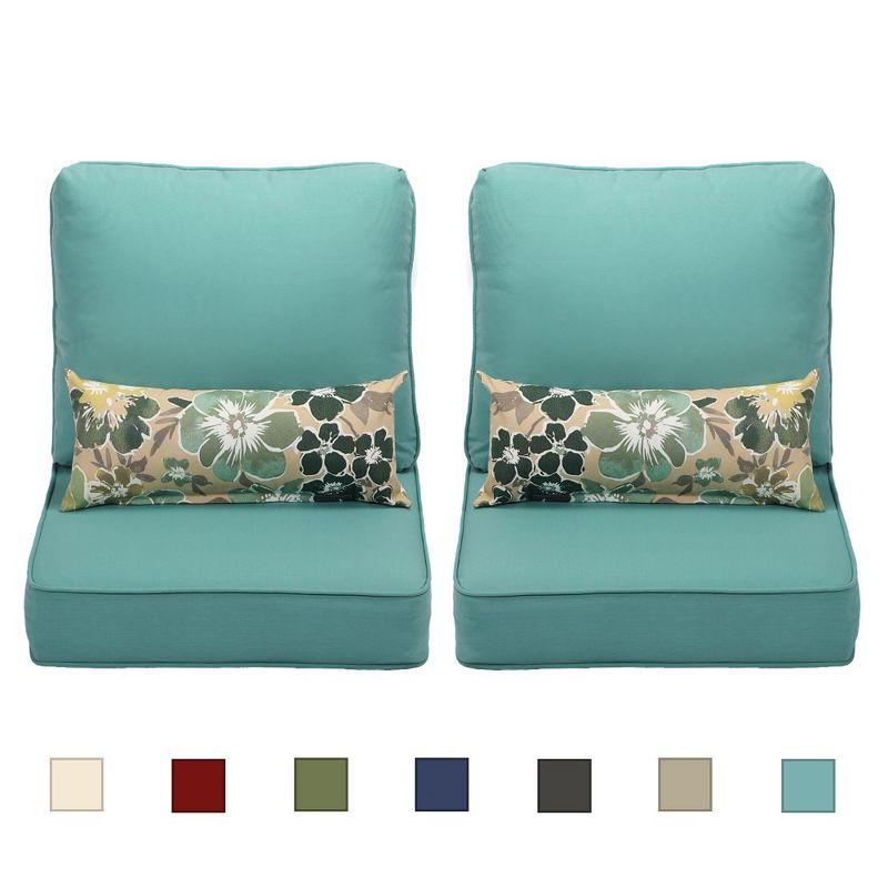Aoodor 22'' x 24'' Outdoor Deep Seat Chair Cushion Set, Olefin Fabric Slipcover and Sponge Foam (Set of 2 Seats, 2 Backs, 2 Lumbar Pillows)
