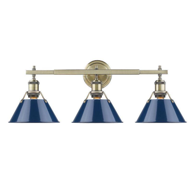Golden Lighting Orwell 3-Light Vanity Light in Aged Brass with Navy Blue
