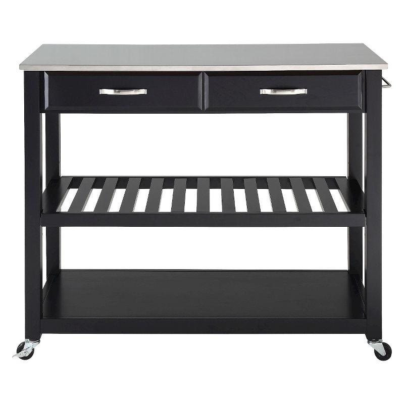 Stainless Steel Top Black Kitchen Cart with Wine Rack