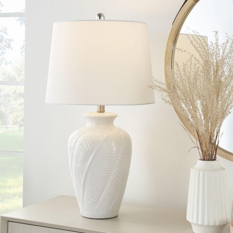 26" White Textured Feather Ceramic Urn Table Lamp - Nourison