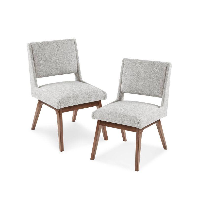 Set of 2 Light Gray Upholstered Dining Side Chairs with Rubberwood Legs