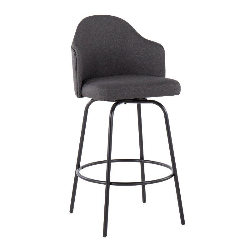 Set of 2 Ahoy Polyester/Metal Counter Height Barstools Black/Charcoal - LumiSource: Swivel Seat, Modern Design