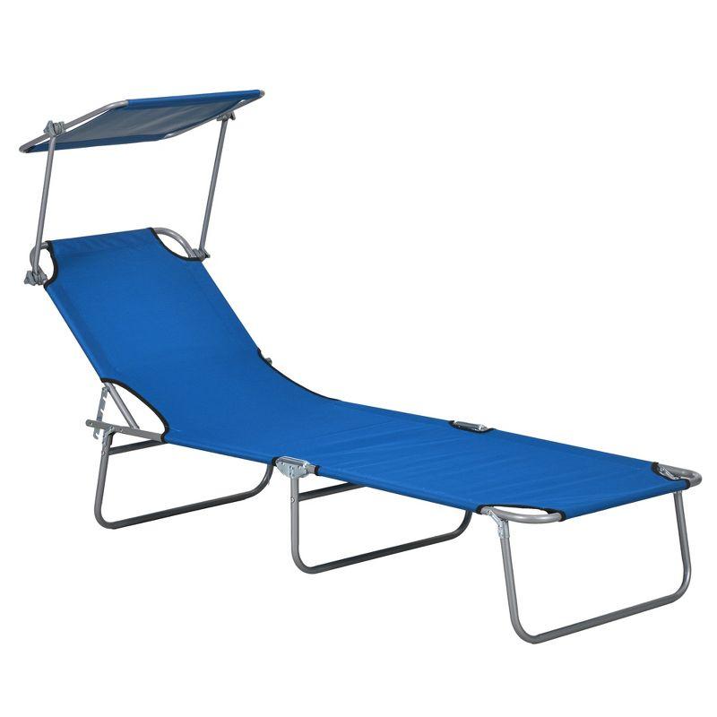 Blue Adjustable Folding Metal Outdoor Chaise Lounge with Sun Shade