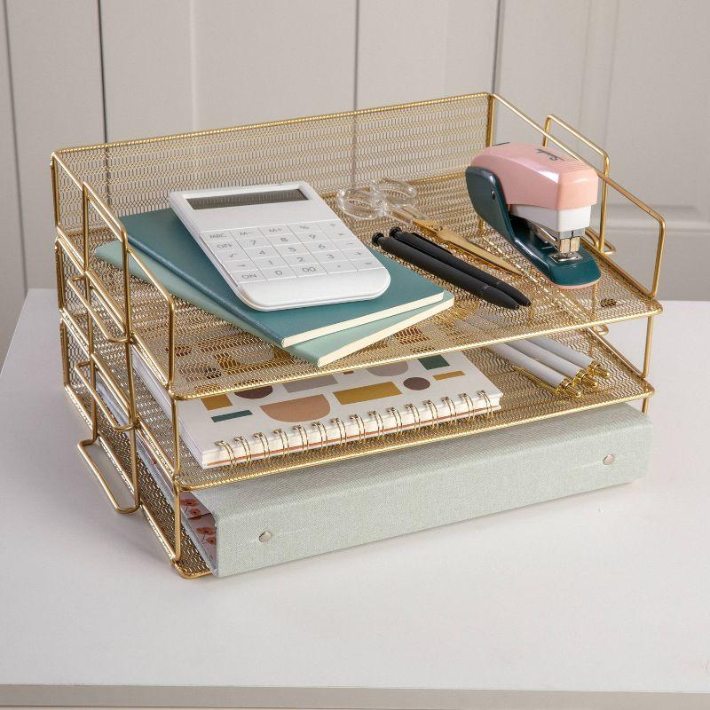 Thomas Martha Stewart Steel Mesh 3 Tier Stackable Desktop Letter Tray and File Organizer