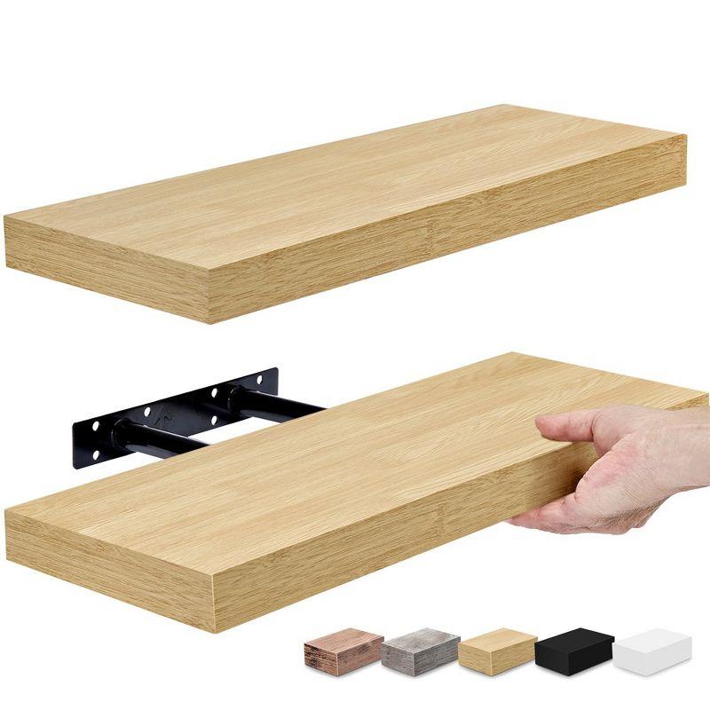 2 Pack 16 Inch Sorbus Coastal Rectangle Floating Shelves - for Home Décor to Display Trophies, Books, Frames, and more (Maple)