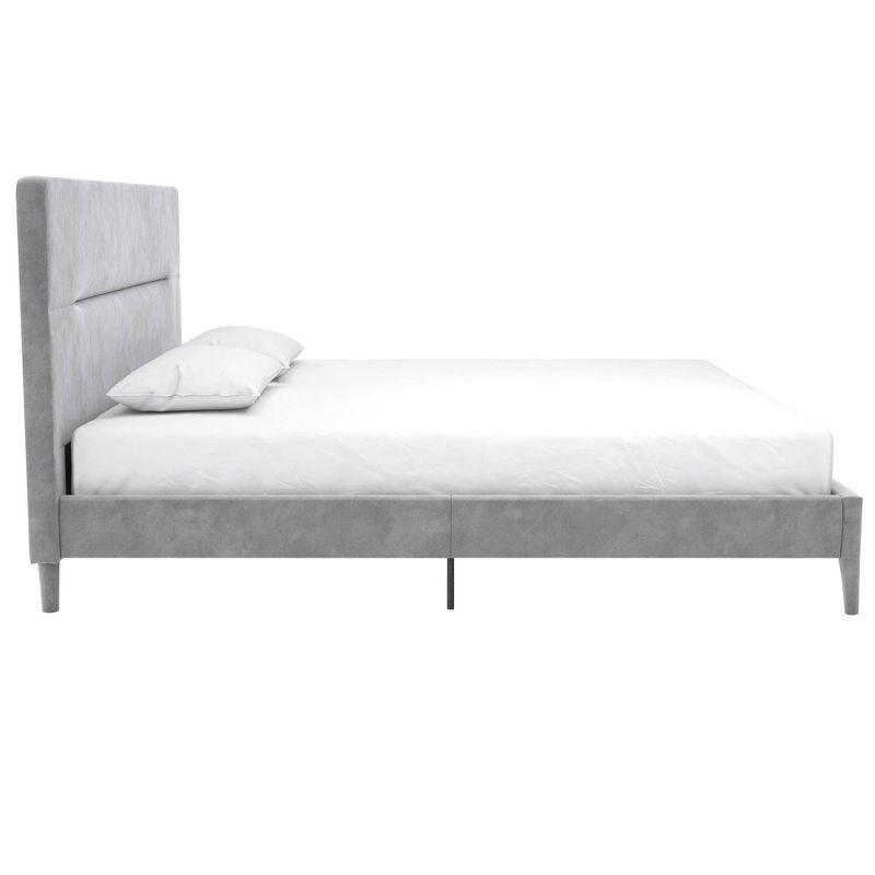 King-Size Light Gray Velvet Upholstered Bed with Minimalist Tufted Headboard