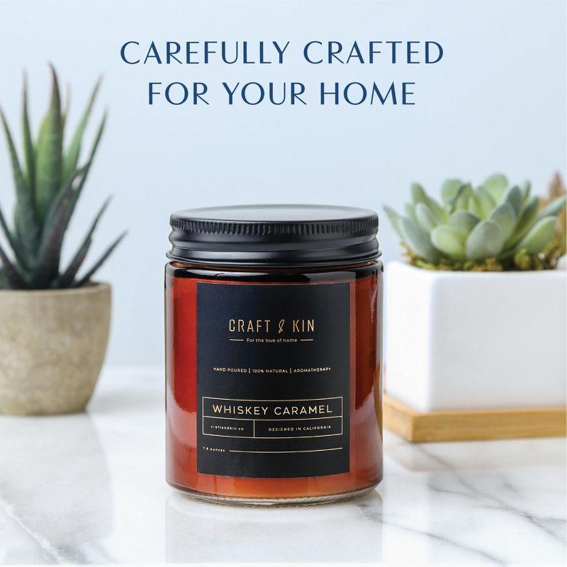 Craft & Kin Wood Wick, All-Natural Soy Aromatherapy Candle in Amber Glass Jar