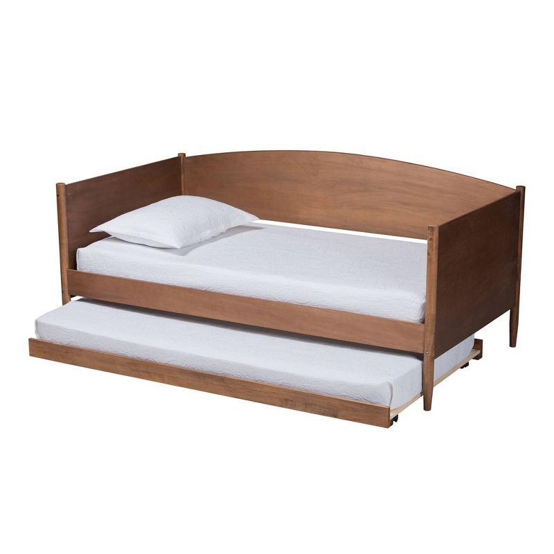 Twin Veles Wood Daybed with Trundle Ash Walnut - Baxton Studio: Mid-Century Design, Rubberwood Frame