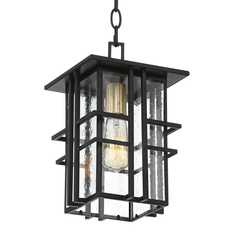 Possini Euro Design Arley Modern Outdoor Hanging Light Black Geometric Frame 12 1/2" Seedy Glass for Post Exterior Barn Deck House Porch Yard Patio