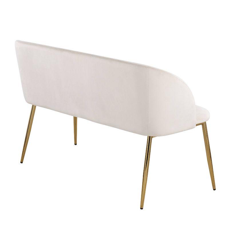 Glamorous White Velvet Curved Bench with Gold-Tone Legs