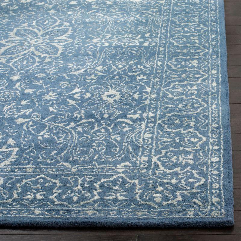 Elegant Grey and Blue Square Wool Area Rug - 6' x 6' Hand-Tufted