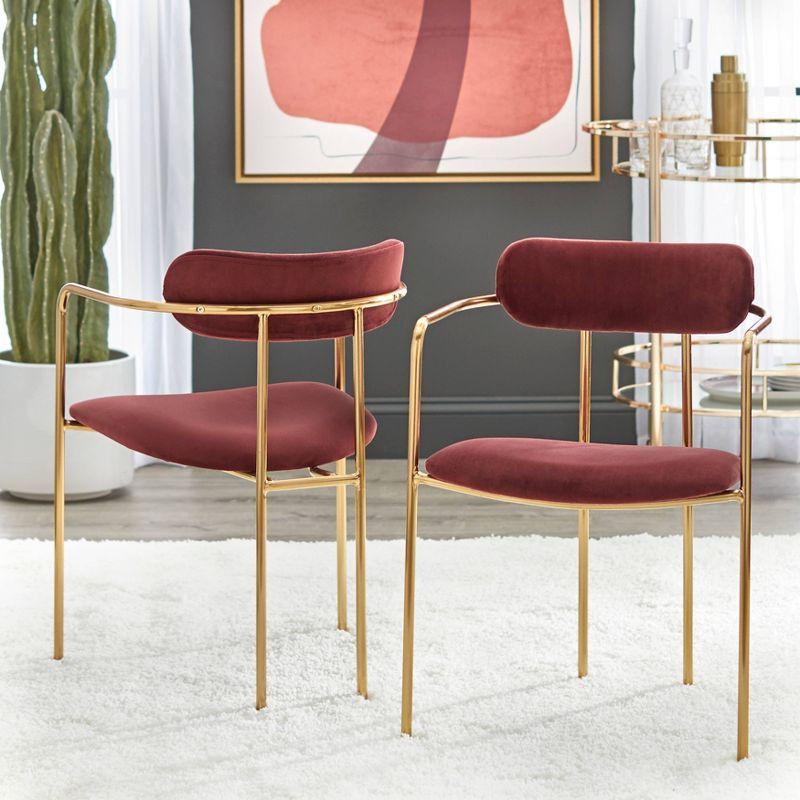 Buylateral Set of 2 Healey Retro Velvet Dining Armchairs Fig: Mid-Century Modern, Metal Frame, Spot Clean