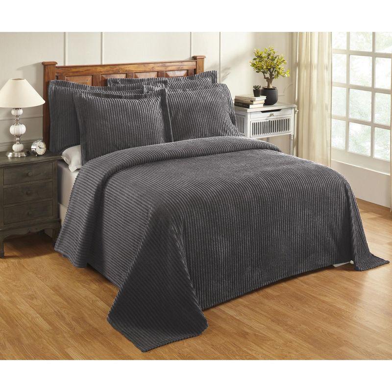 Gray Queen Cotton Chenille Tufted Bedspread Set with Shams