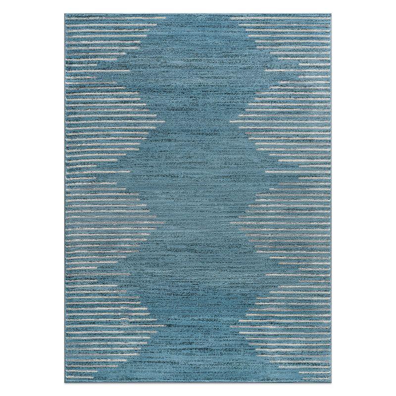 Blue 5' x 7' Geometric Stripe Synthetic Area Rug