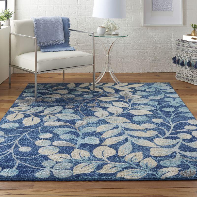 Nourison Tranquil 5'3" X 7'3" (5' x 7') Navy Indoor Area Rug Contemporary Botanical Vine and Bloom by Nourison