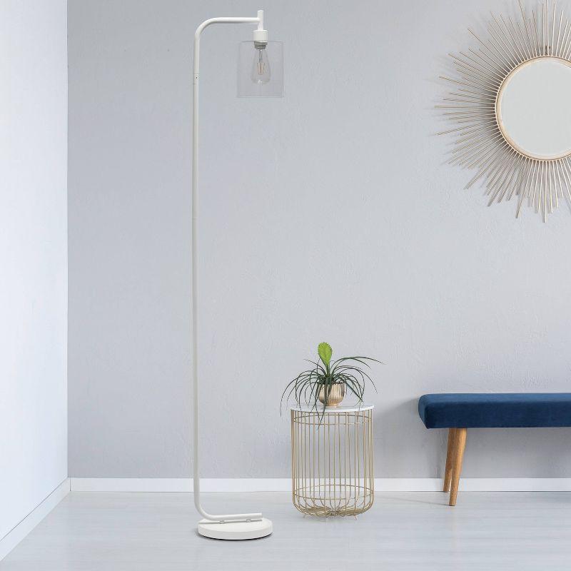 White Adjustable Iron Arc Floor Lamp with Glass Shade