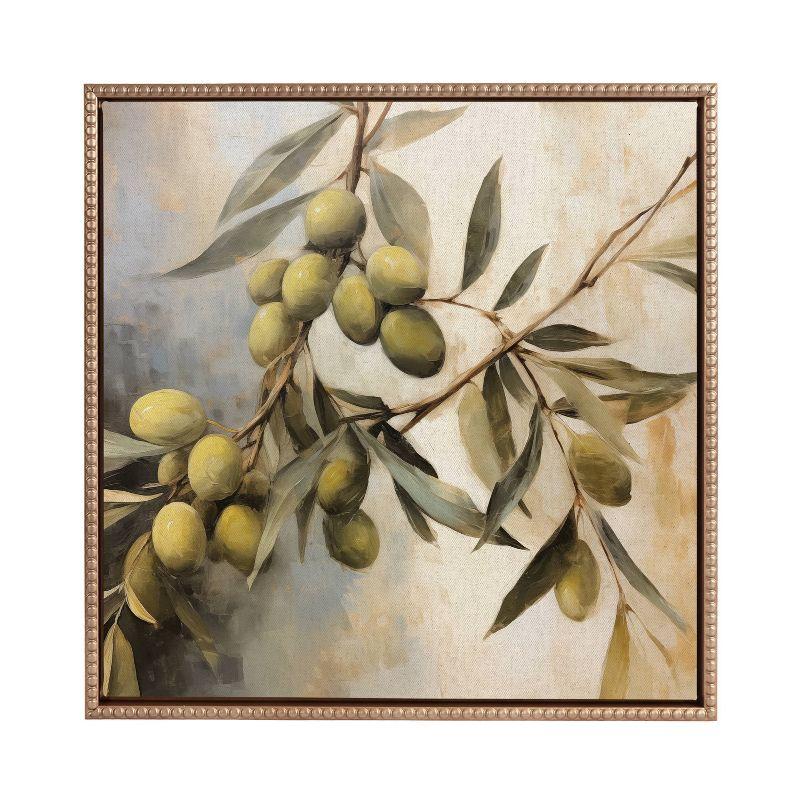 Kate & Laurel All Things Decor 22"x22" Sylvie Beaded Olive Tree Framed Canvas by The Creative Bunch Studio Gold