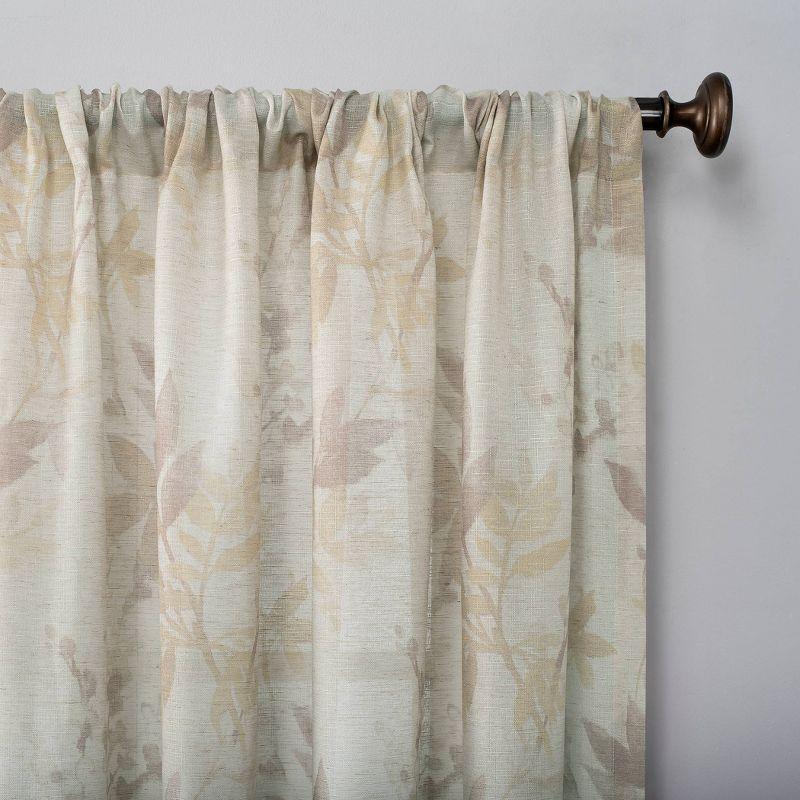 Blush Floral Linen Blend Light-Filtering Rod Pocket Drapes