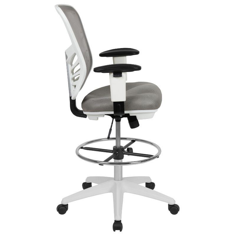 ErgoFlex Light Gray Mesh Drafting Chair with White Frame and Chrome Accents