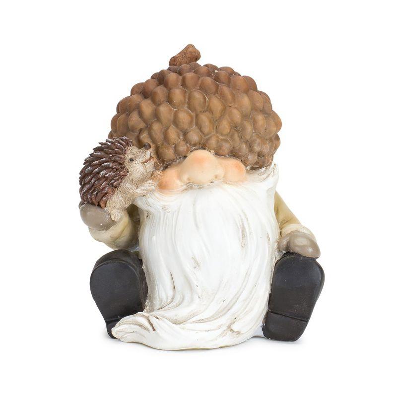 Set of 2 Acorn Hat Gnome Figurines with Squirrel and Hedgehog