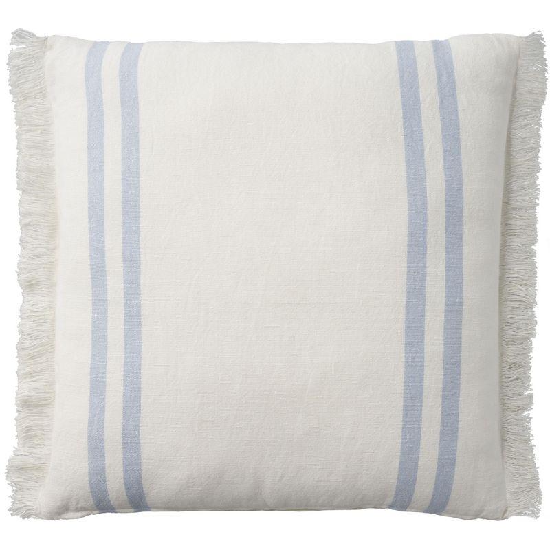 Ocean Blue Cotton Linen Striped 20" Square Throw Pillow