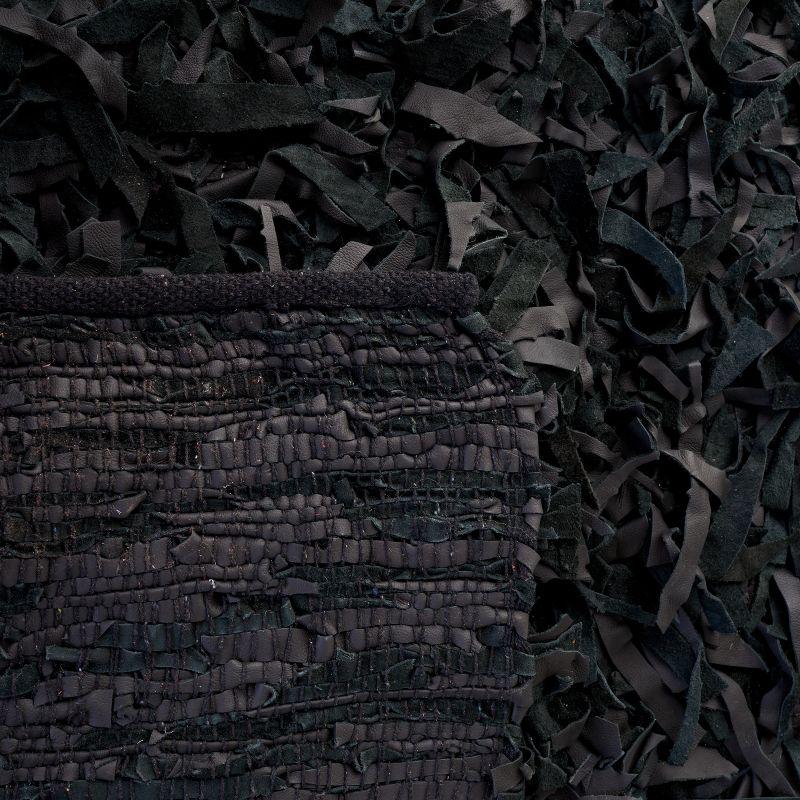 Leather Shag LSG601 Handwoven Accent Rug - Black - 3'x5' - Safavieh