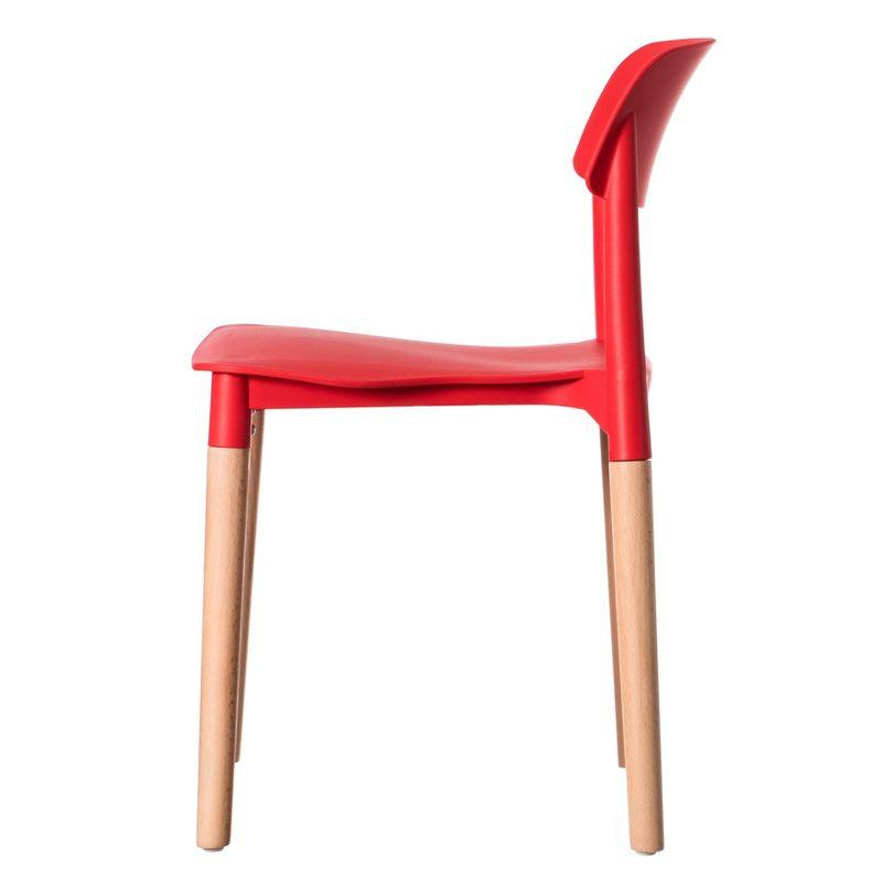 Fabulaxe Plastic Dining Chair Open Back with Beech Wood Legs, Red